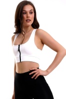 Beyaz Crop Pedli Destekli Dolgulu Önü Fermuarlı Spor Sütyeni