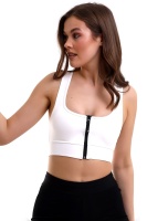 Beyaz Crop Pedli Destekli Dolgulu Önü Fermuarlı Spor Sütyeni