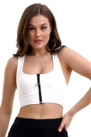Beyaz Crop Pedli Destekli Dolgulu Önü Fermuarlı Spor Sütyeni