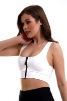 EMFURE Beyaz Crop Pedli Destekli Dolgulu Önü Fermuarlı Spor Sütyeni