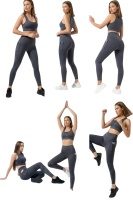 EMFURE Füme Kadın Set Cepli Spor Tayt ve Fermuarlı Büstiyer Takım - Yoga Fitnes - Plates Seti