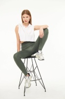 EMFURE Haki Kadın Spor Tayt Sıkılaştırıcı Toparlayıcı Yüksek Bel Tam Boy Spor Tayt