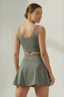 EMFURE Haki Yüksek Bel Tenis ve Yoga Eteği - Çift Katmanlı Esnek Şortlu Mini Spor Etek