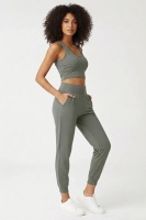 EMFURE Kadın Haki Çift Cepli Yüksek Bel Lastikli Rahat Kesim Jogger Eşofman Altı
