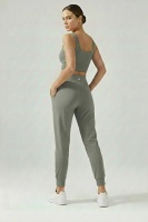 EMFURE Kadın Haki Çift Cepli Yüksek Bel Lastikli Rahat Kesim Jogger Eşofman Altı