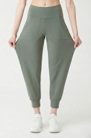 EMFURE Kadın Haki Çift Cepli Yüksek Bel Lastikli Rahat Kesim Jogger Eşofman Altı
