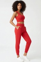 EMFURE Kadın Kırmızı Çift Cepli Yüksek Bel Lastikli Rahat Kesim Jogger Eşofman Altı