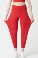 EMFURE Kadın Kırmızı Çift Cepli Yüksek Bel Lastikli Rahat Kesim Jogger Eşofman Altı