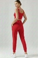 EMFURE Kadın Kırmızı Çift Cepli Yüksek Bel Lastikli Rahat Kesim Jogger Eşofman Altı