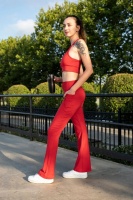 EMFURE Kırmızı Kadın Set Spor İspanyol Paça Tayt Ve Büstiyer Takım