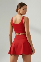 EMFURE Kırmızı Yüksek Bel Tenis ve Yoga Eteği - Çift Katmanlı Esnek Şortlu Mini Spor Etek