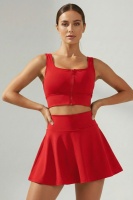 EMFURE Kırmızı Yüksek Bel Tenis ve Yoga Eteği - Çift Katmanlı Esnek Şortlu Mini Spor Etek