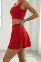 EMFURE Kırmızı Yüksek Bel Tenis ve Yoga Eteği - Çift Katmanlı Esnek Şortlu Mini Spor Etek