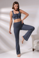 Füme Kadın Yüksek Bel Toparlayıcı Çift Cepli Ispanyol Paça Spor Tayt Bootcut Leggings