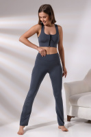 Füme Kadın Yüksek Bel Toparlayıcı Çift Cepli Ispanyol Paça Spor Tayt Bootcut Leggings