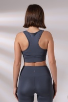 Füme Pedli Fermuarlı Spor Büstiyer - Sports Bra / Crop Destekli Spor Sütyeni