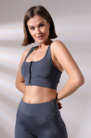 Füme Pedli Fermuarlı Spor Büstiyer - Sports Bra / Crop Destekli Spor Sütyeni