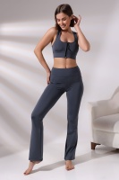 Füme Pedli Fermuarlı Spor Büstiyer - Sports Bra / Crop Destekli Spor Sütyeni