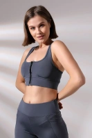 Füme Pedli Fermuarlı Spor Büstiyer - Sports Bra / Crop Destekli Spor Sütyeni