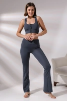 Füme Pedli Fermuarlı Spor Büstiyer - Sports Bra / Crop Destekli Spor Sütyeni