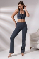 Füme Pedli Fermuarlı Spor Büstiyer - Sports Bra / Crop Destekli Spor Sütyeni