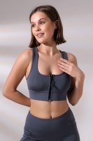 Füme Pedli Fermuarlı Spor Büstiyer - Sports Bra / Crop Destekli Spor Sütyeni