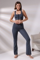 Füme Pedli Fermuarlı Spor Büstiyer - Sports Bra / Crop Destekli Spor Sütyeni