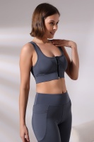 Füme Pedli Fermuarlı Spor Büstiyer - Sports Bra / Crop Destekli Spor Sütyeni