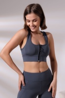 Füme Pedli Fermuarlı Spor Büstiyer - Sports Bra / Crop Destekli Spor Sütyeni