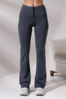 Gri Kadın Fermuarlı İspanyol Paça Spor Tayt Sıkılaştırıcı Toparlayıcı Sporcu Bootcut Leggings