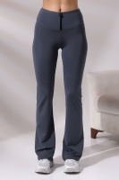 Gri Kadın Fermuarlı İspanyol Paça Spor Tayt Sıkılaştırıcı Toparlayıcı Sporcu Bootcut Leggings