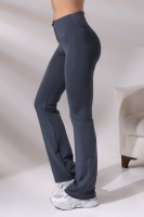Gri Kadın Fermuarlı İspanyol Paça Spor Tayt Sıkılaştırıcı Toparlayıcı Sporcu Bootcut Leggings