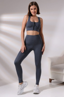 Gri Kadın Spor Tayt Sıkılaştırıcı Toparlayıcı Yüksek Bel Tam Boy Spor Tayt Leggings Fitness