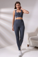 Gri Kadın Spor Tayt Sıkılaştırıcı Toparlayıcı Yüksek Bel Tam Boy Spor Tayt Leggings Fitness