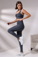 Gri Kadın Spor Tayt Sıkılaştırıcı Toparlayıcı Yüksek Bel Tam Boy Spor Tayt Leggings Fitness