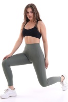 Haki Kadın Spor Tayt Çift Cepli Sıkılaştırıcı Toparlayıcı Yüksek Bel Sporcu Taytı Leggings Fitness