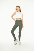 Haki Kadın Spor Tayt Sıkılaştırıcı Toparlayıcı Yüksek Bel Tam Boy Spor Tayt Leggings Fitness