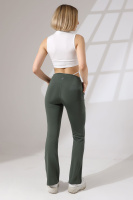 Haki Kadın Yüksek Bel Toparlayıcı Çift Cepli Ispanyol Paça Spor Tayt Bootcut Leggings