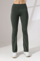 Haki Kadın Yüksek Bel Toparlayıcı Çift Cepli Ispanyol Paça Spor Tayt Bootcut Leggings