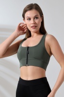 Haki Pedli Fermuarlı Spor Büstiyer - Sports Bra / Crop Destekli Spor Sütyeni