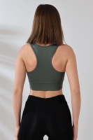 Haki Pedli Fermuarlı Spor Büstiyer - Sports Bra / Crop Destekli Spor Sütyeni