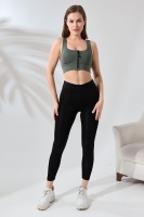 Haki Pedli Fermuarlı Spor Büstiyer - Sports Bra / Crop Destekli Spor Sütyeni