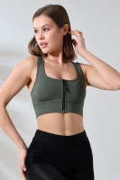 Haki Pedli Fermuarlı Spor Büstiyer - Sports Bra / Crop Destekli Spor Sütyeni
