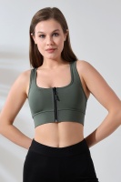Haki Pedli Fermuarlı Spor Büstiyer - Sports Bra / Crop Destekli Spor Sütyeni