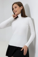 Kadın Beyaz Basic Balıkçı Yaka Triko Kazak