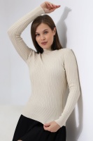 Kadın Ekru Basic Balıkçı Yaka Triko Kazak