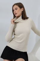 Kadın Ekru Basic Balıkçı Yaka Triko Kazak