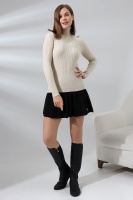 Kadın Ekru Basic Balıkçı Yaka Triko Kazak