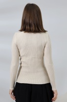 Kadın Ekru Basic Balıkçı Yaka Triko Kazak