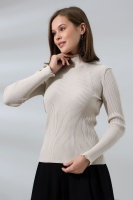 Kadın Ekru Basic Yarım Balıkçı Yaka Triko Kazak
